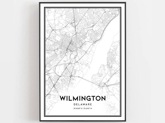 Wilmington Map Poster Print, Delaware Street Decor