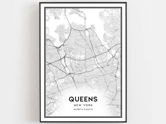 Queens Map Print Poster Wall Art Ny City New York Street Decor Road Gift B130