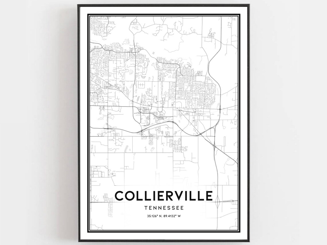 Collierville Tennessee Map Print, Street Decor