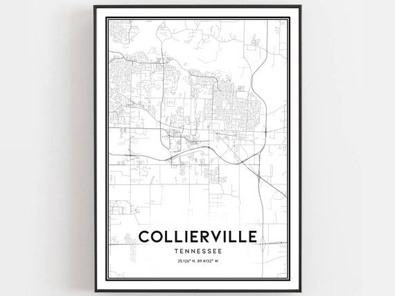 Collierville Tennessee Map Print, Street Decor