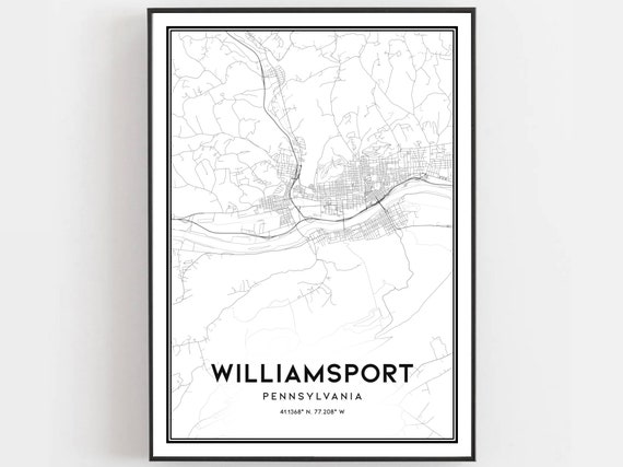 Williamsport Map Print, Pennsylvania City Street Decor