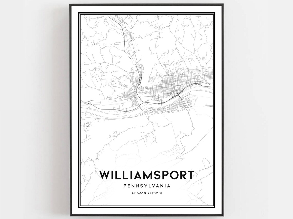 Williamsport Map Print, Pennsylvania City Street Decor