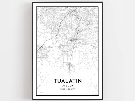 Tualatin Map Print Poster Wall Art Or City Oregon Street Decor Road Gift