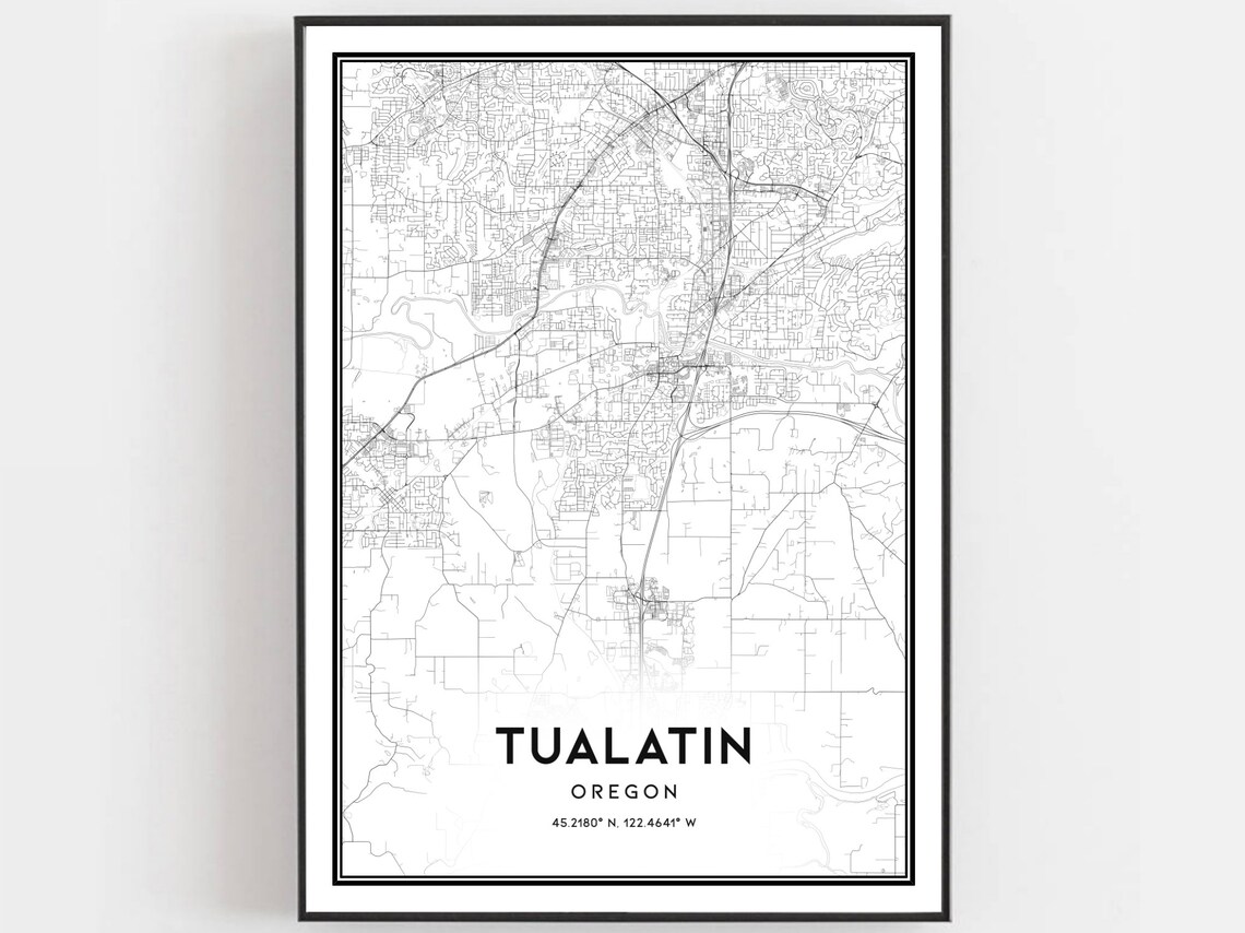 Tualatin Oregon Minimalist Black White Street Grid Map Poster