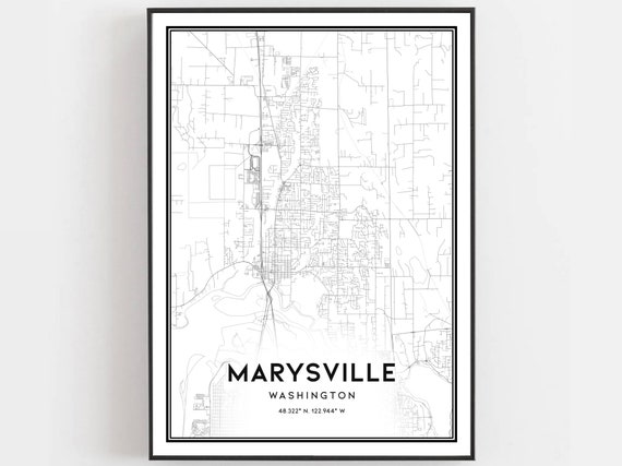 Marysville Map Print Poster Wall Art Wa City Washington Street Decor Road Gift B670
