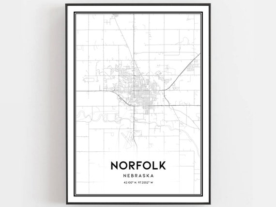 Norfolk Map Print Poster Wall Art Ne City Nebraska Street Decor Road Gift B2041