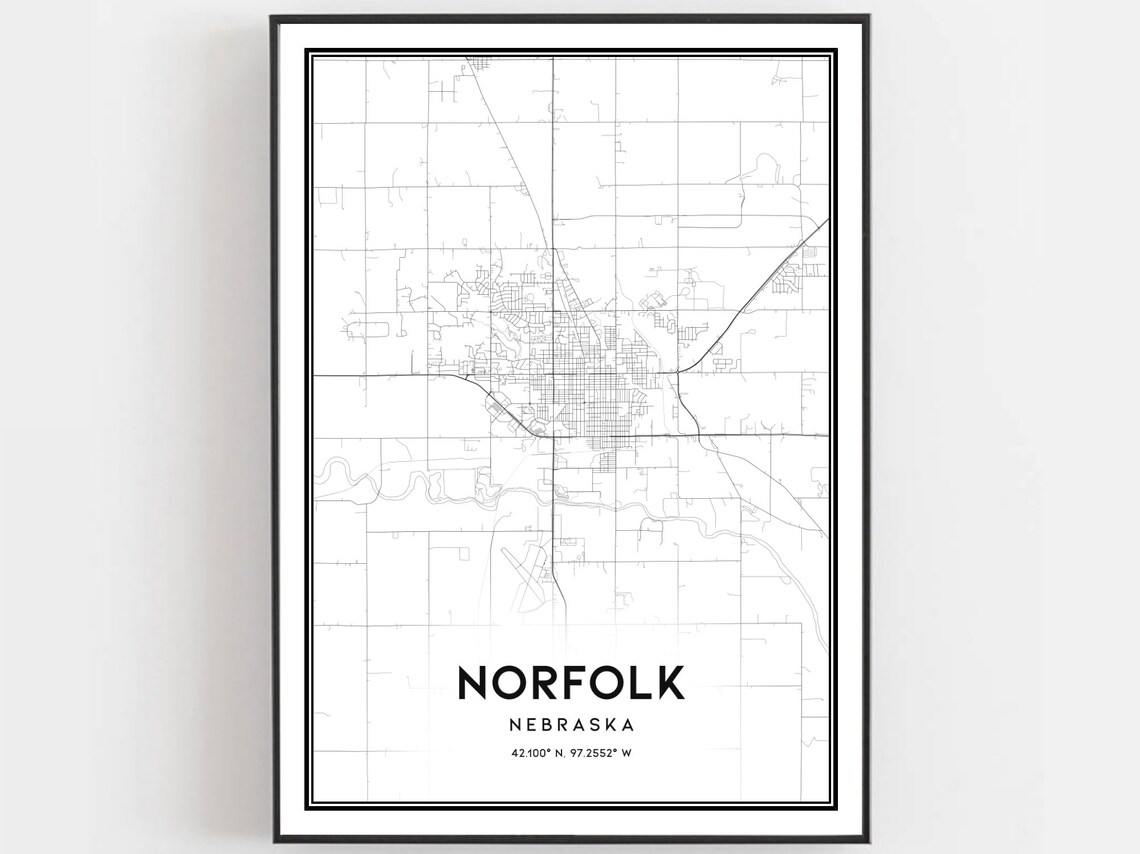 Norfolk Nebraska Minimalist City Street Map Modern Line Art Poster