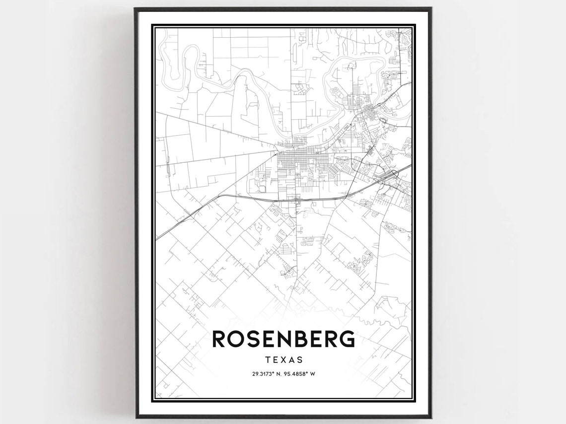 Rosenberg Texas Minimalist City Street Map Coordinates Poster