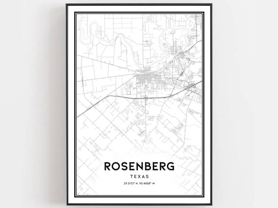 Rosenberg Map Print Poster Wall Art Tx City Texas Street Decor Road Gift B1683