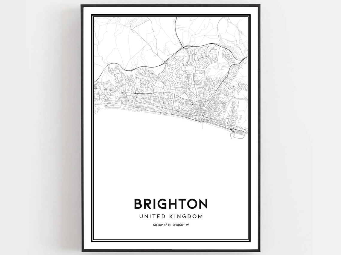 Brighton United Kingdom City Street Map Black And White Poster
