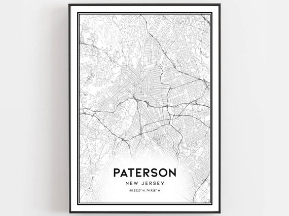 Paterson Map Print Poster Wall Art Nj City New Jersey Street Decor Road Gift