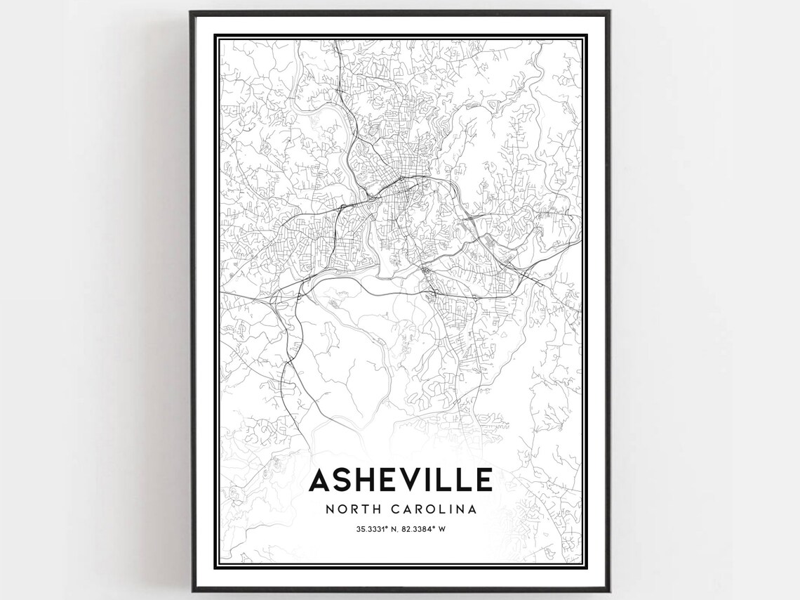 Asheville North Carolina City Street Map Minimalist Black White Poster