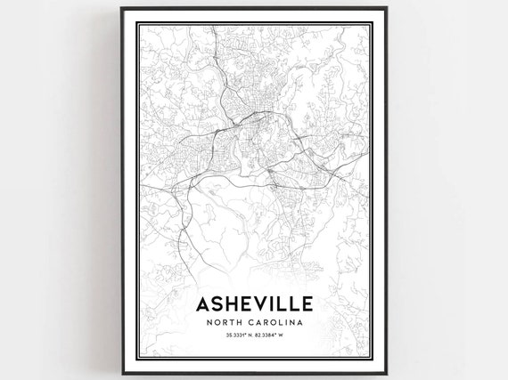 Asheville Map Print Poster Wall Art Nc City North Carolina Street Decor Road Gift B507
