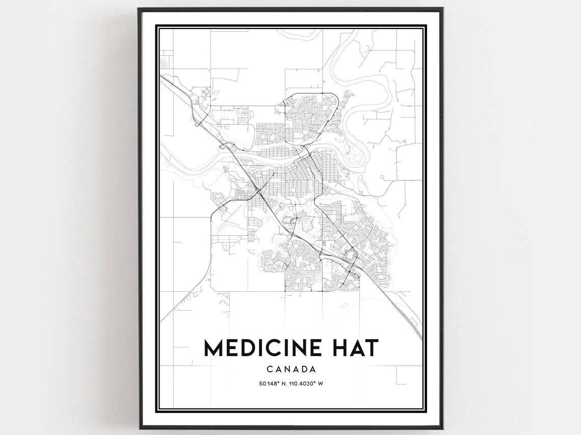 Medicine Hat Canada Minimalist City Map Street Art Wall Print
