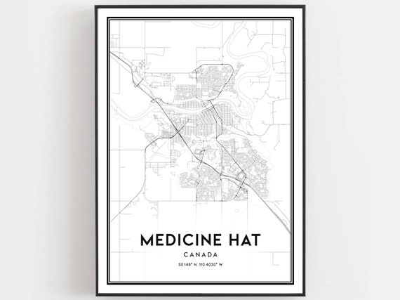 Medicine Hat Map Print Poster Wall Art City Street Decor Road B1194