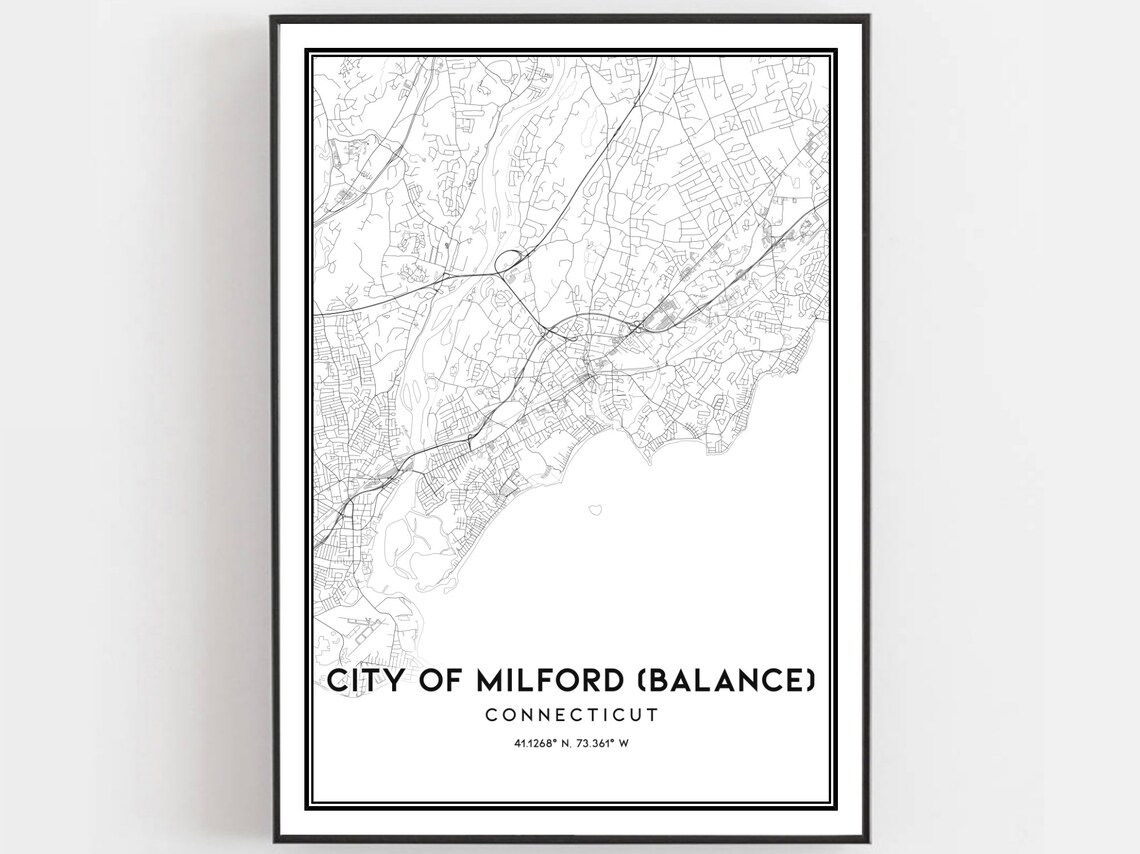 City of Milford Connecticut Minimalist Street Map Poster Decor Art