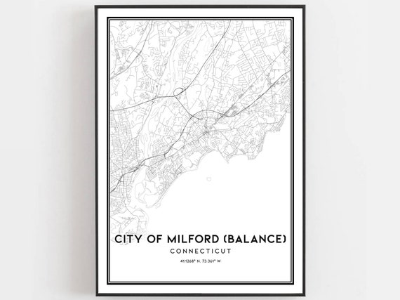 City Of Milford Balance Map Print Poster Wall Art Ct Connecticut Street B1351