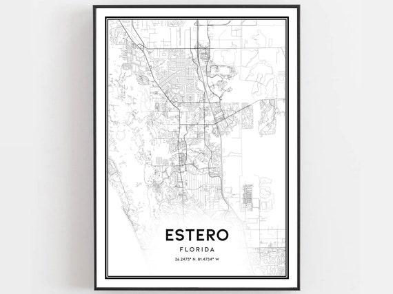 Estero Map Print Poster Wall Art Fl City Florida Street Decor Road Gift
