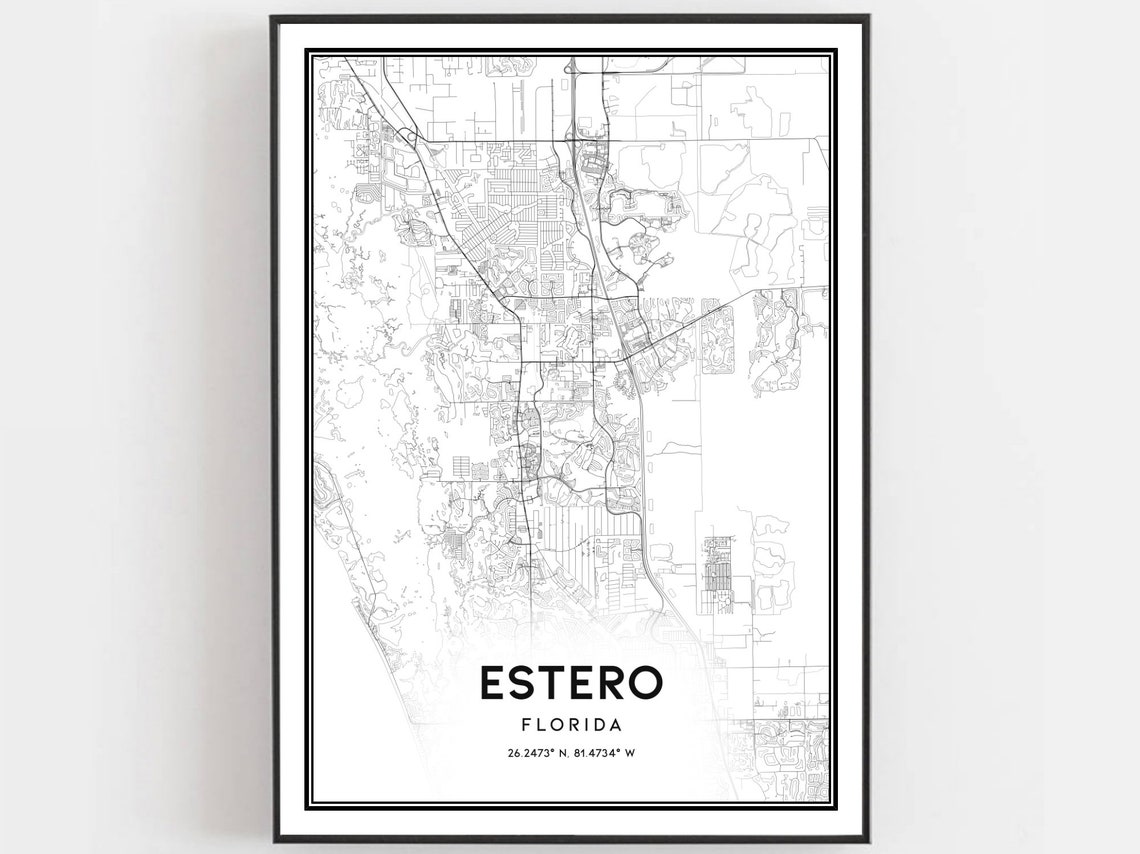 Estero Florida Map Minimalist Black and White City Street Poster