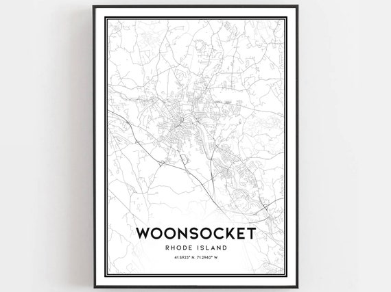 Woonsocket Map Print Poster Wall Art Ri City Rhode Island Street Decor Road Gift B1569
