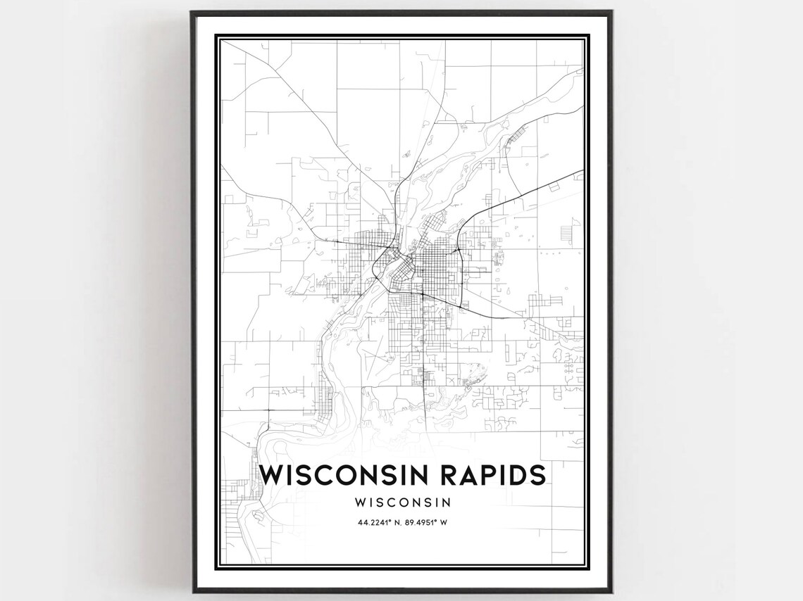 Wisconsin Rapids Wisconsin Black White Minimal City Map Art Poster