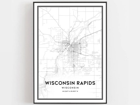 Wisconsin Rapids Map Print Poster Wall Art Wi City Street Decor Road Gift