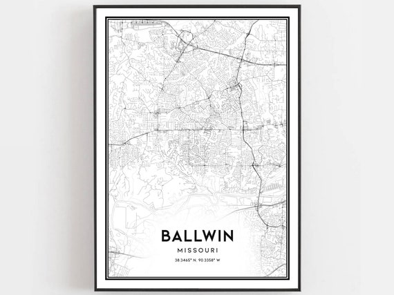 Ballwin Map Print Poster Wall Art Mo City Missouri Street Decor Road Gift B1898