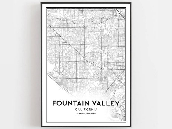 Fountain Valley Map Print Poster Wall Art Ca City Street Decor Road Gift B1289