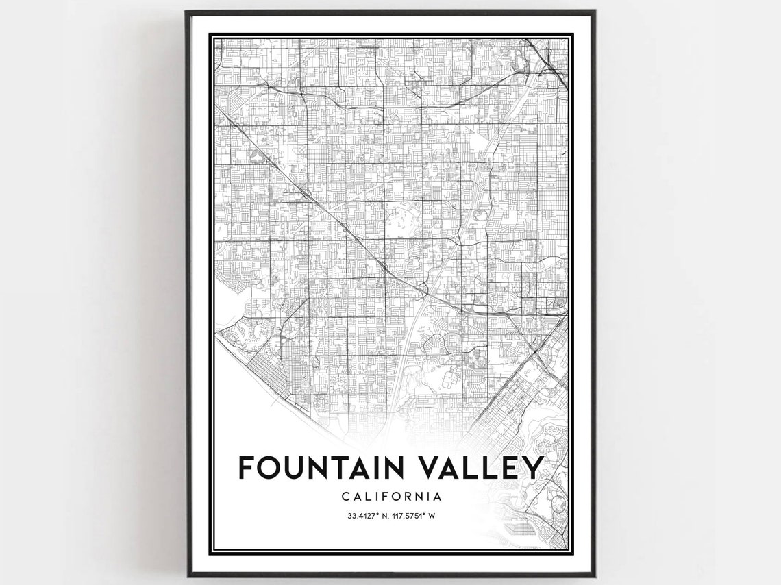 Fountain Valley California City Street Map Minimalist Decor Poster