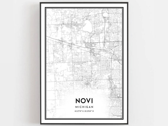 Novi Map Print Poster Wall Art Mi City Michigan Street Decor Road Gift B1252