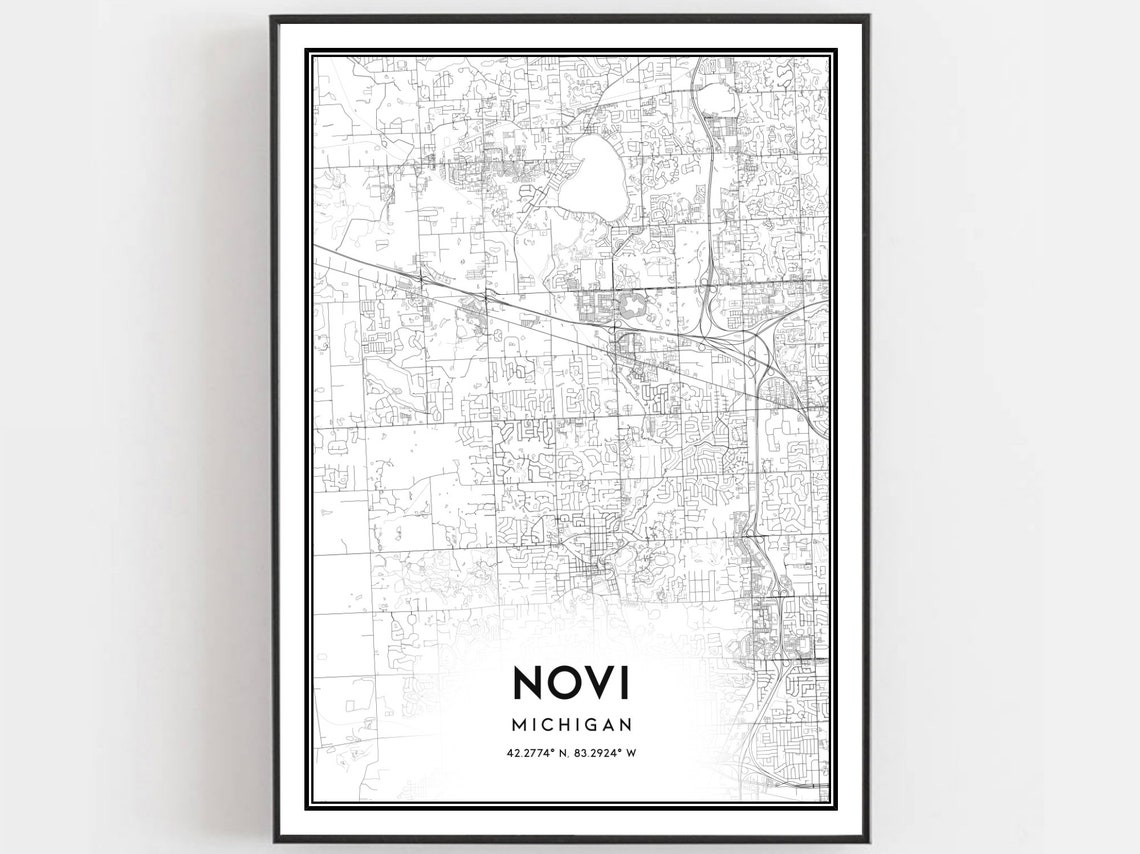 Novi Michigan Street Map Print Black and White Minimalist Decor