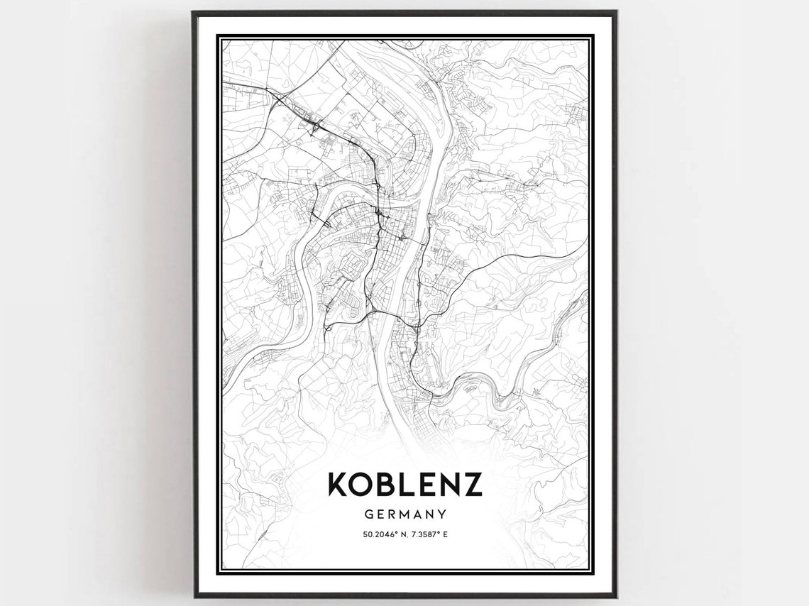 Koblenz Germany City Street Map Black And White Modern Poster