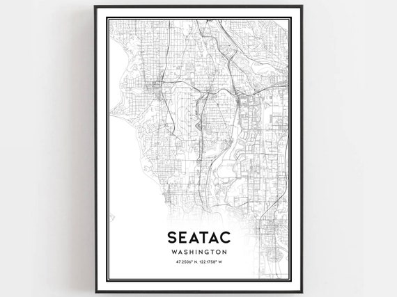 Seatac Map Print Poster Wall Art Wa City Washington Street Decor Road Gift B1952