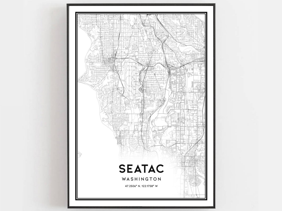 SeaTac Washington Minimalist Black and White Street Map Art Print