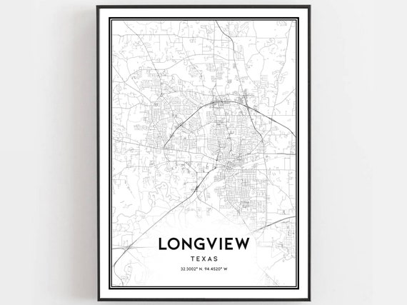 Longview Map Print Poster Wall Art Tx City Texas Street Decor Road Gift B866