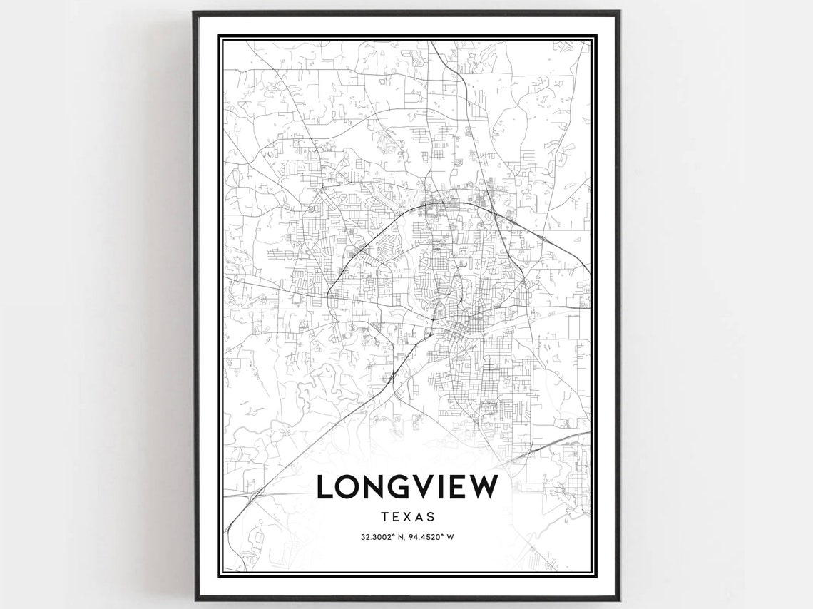 Longview Texas Street Map Black White Minimalist City Travel Poster