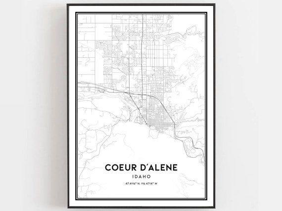 Coeur Dalene Map Poster, Idaho Street Decor
