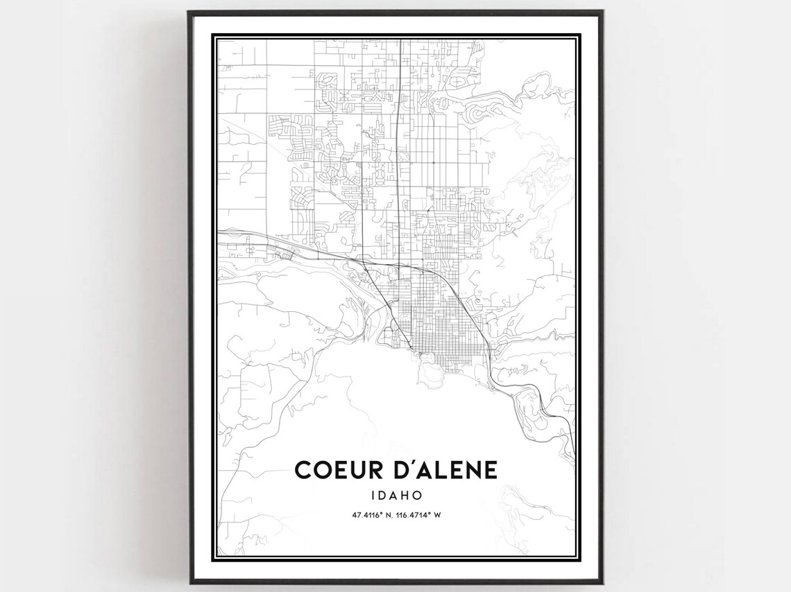 Coeur Dalene Map Poster, Idaho Street Decor