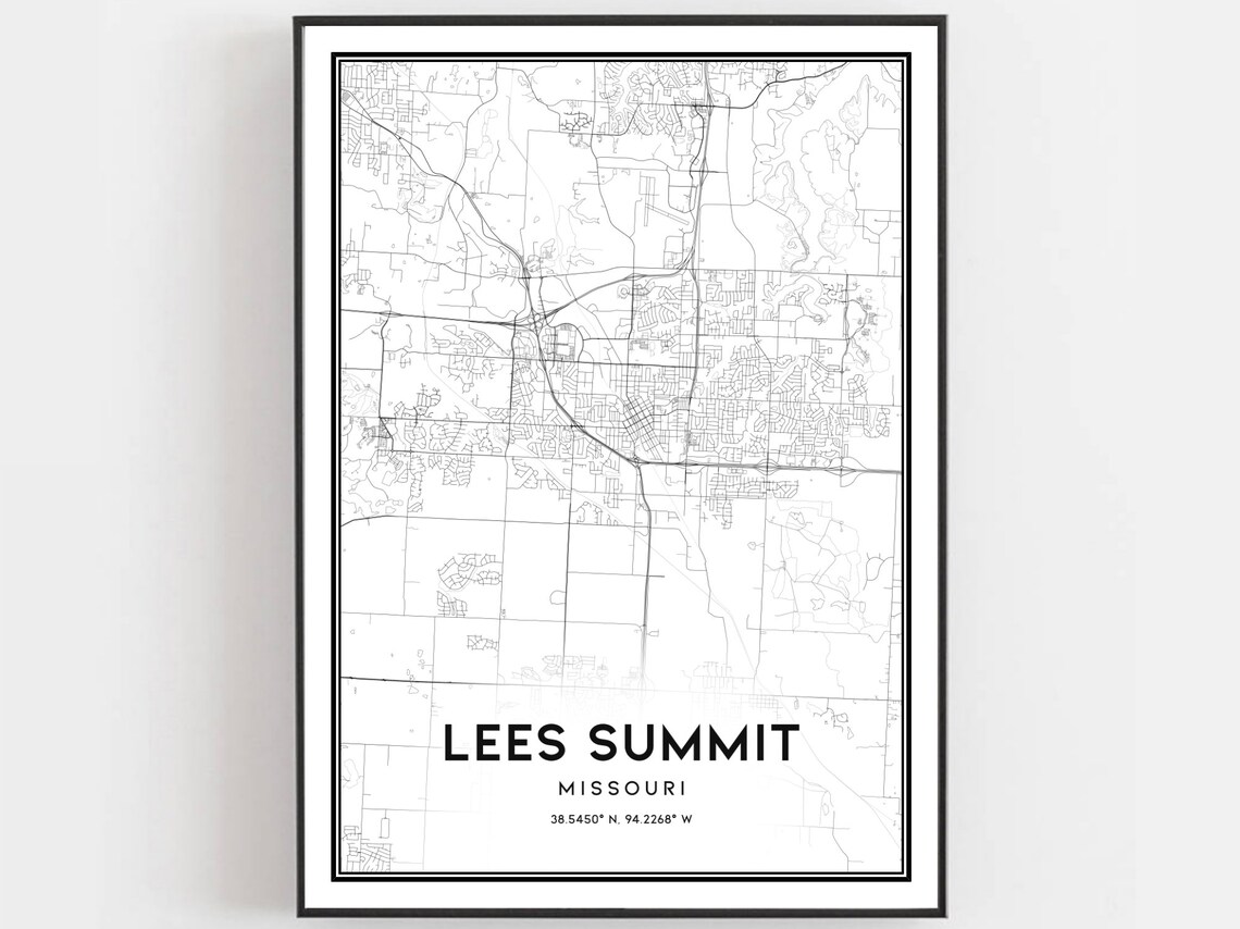 Lees Summit Missouri Map Minimalist Black and White City Poster