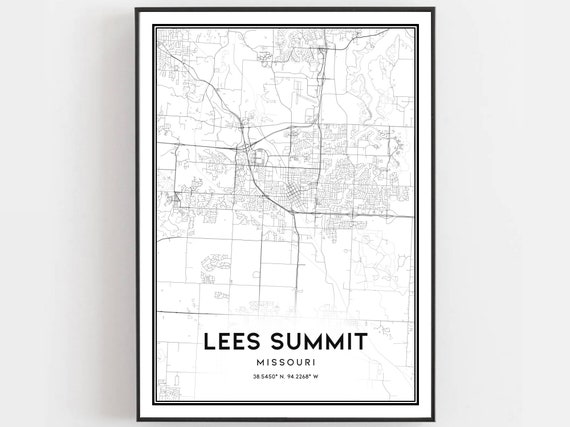 Lees Summit Map Print Poster Wall Art Mo City Missouri Street Decor Road Gift B936