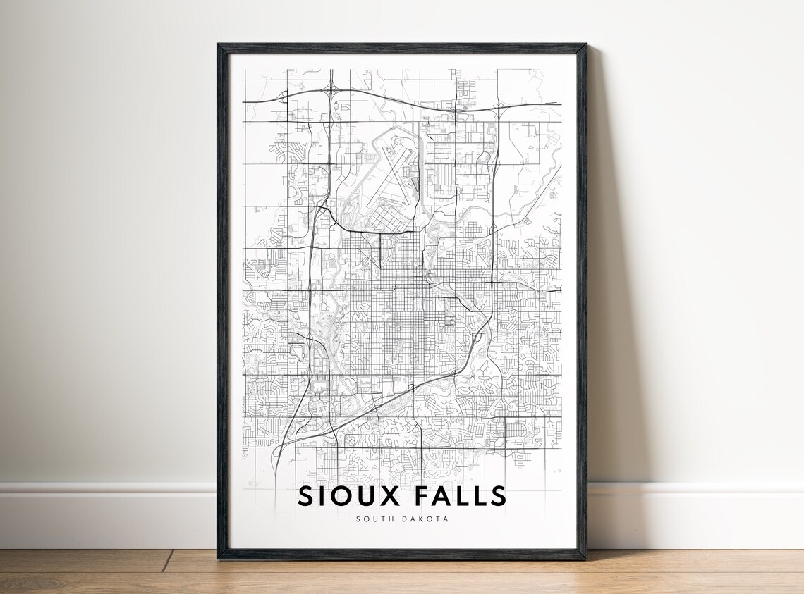 Sioux Falls South Dakota Map Print, Sketch Style