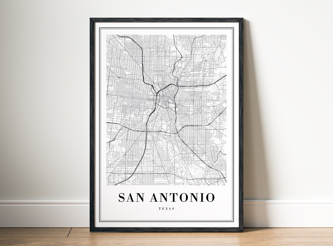 San Antonio Texas Minimalist Black and White City Map Line Art Poster - Image 5