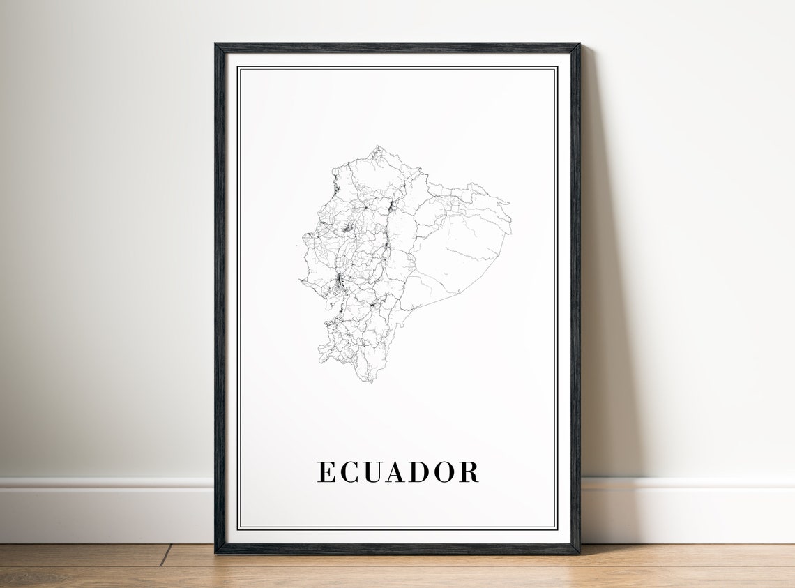 Ecuador Country Road Map Minimalist Black And White Wall Art