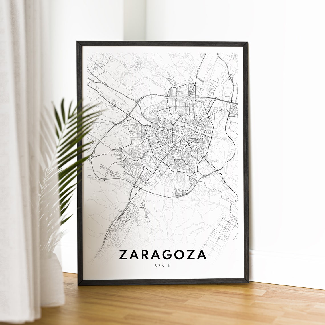 Minimalist Zaragoza Spain Black and White Street Map Art Poster - Image 2