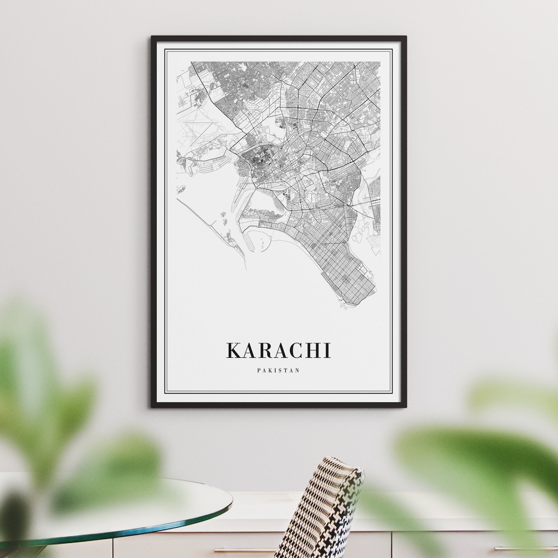 Karachi Pakistan Minimalist Black Line City Street Map Poster - Image 3