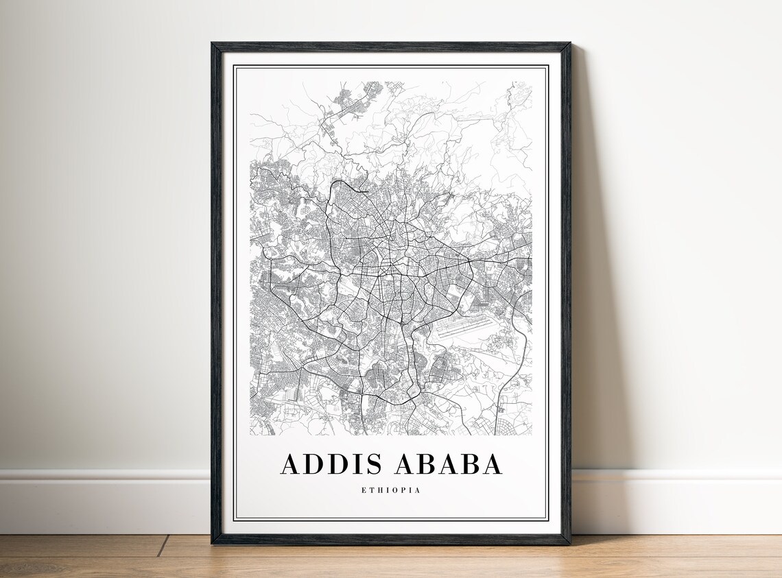 Addis Ababa Ethiopia Street Map Minimalist Black White Print - Image 5