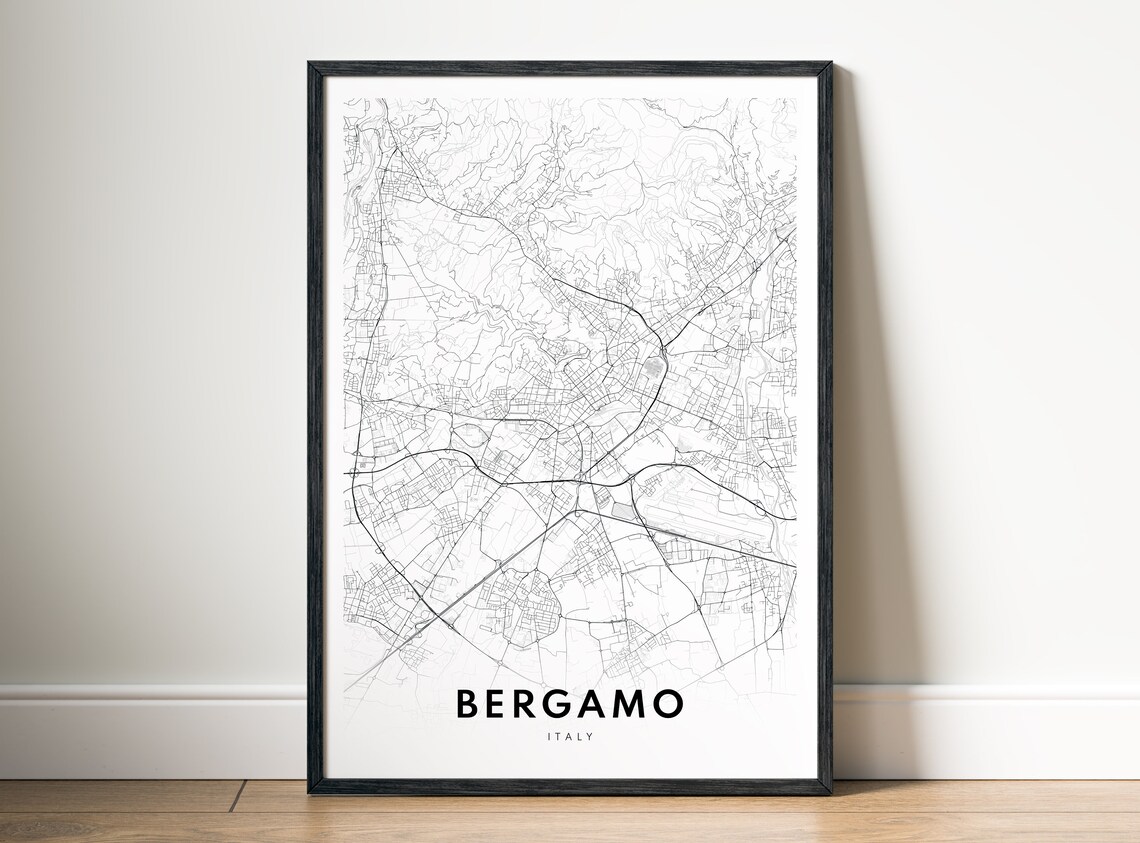 Bergamo Italy City Map Street Plan Minimalist Black White Poster