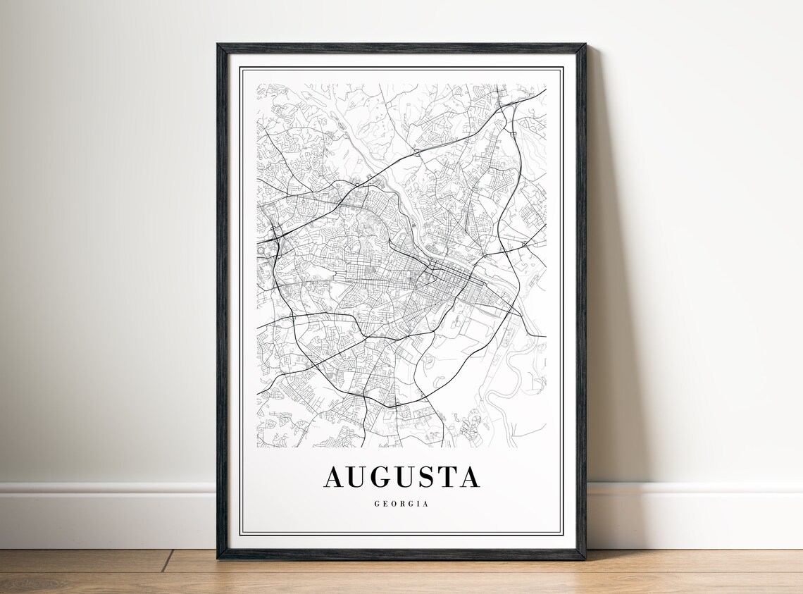 Minimalist Augusta Georgia Black and White Street Map Poster