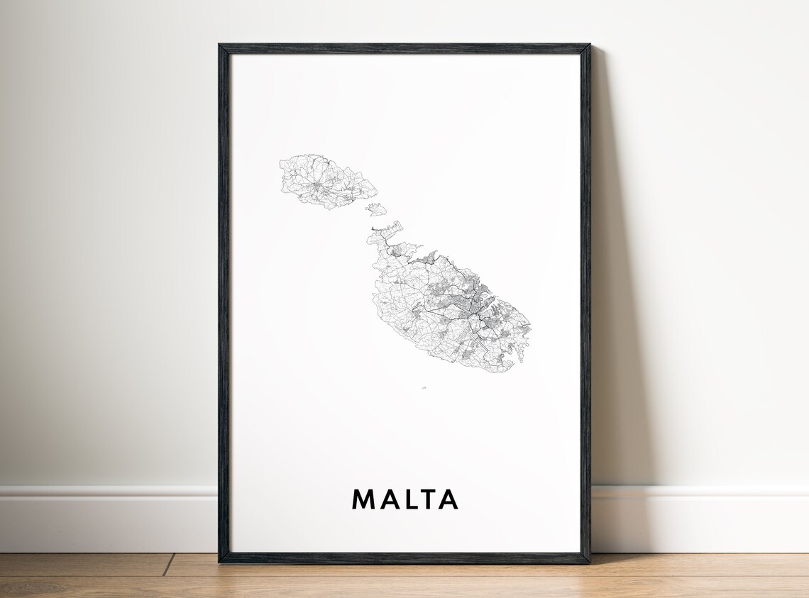 Malta Black and White Island Chain Outline Minimalist Map Poster - Image 5