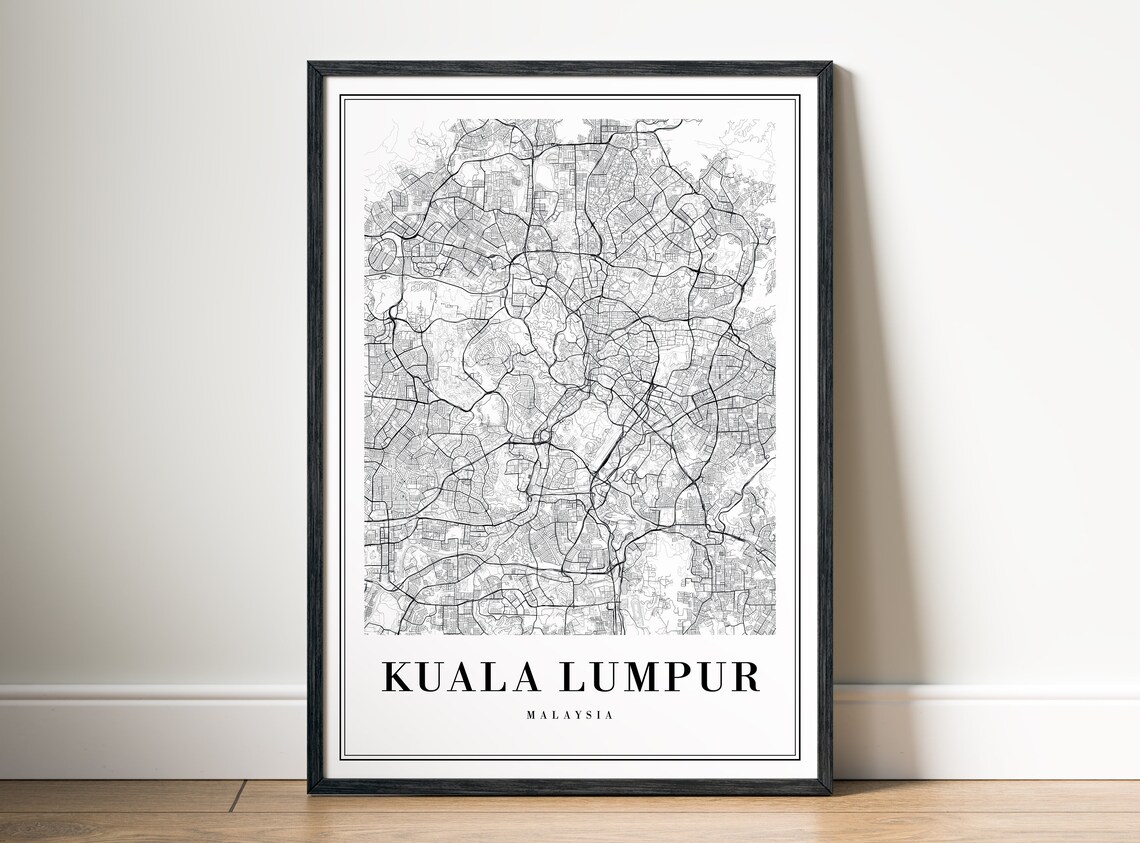 Kuala Lumpur Malaysia Street Map Black and White City Line Art Poster - Image 5
